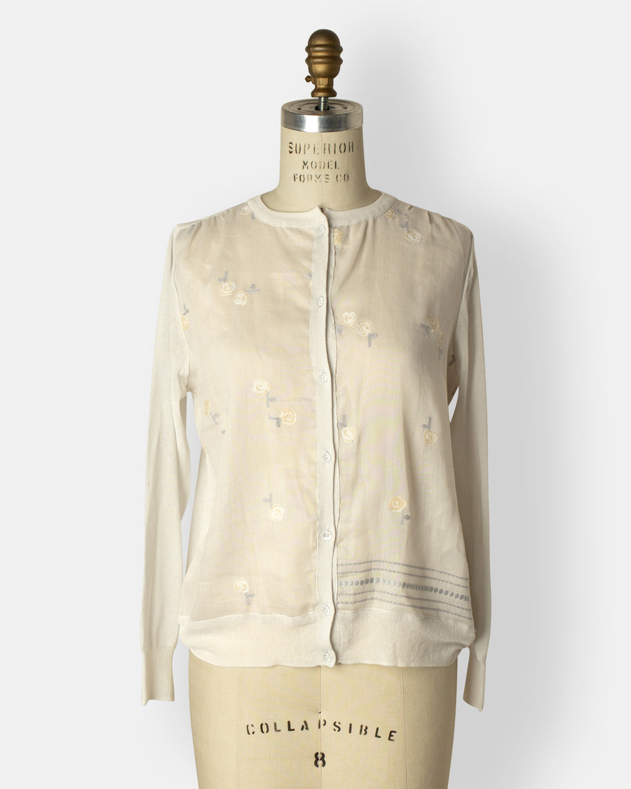 knit cardigan with embroidery fabric