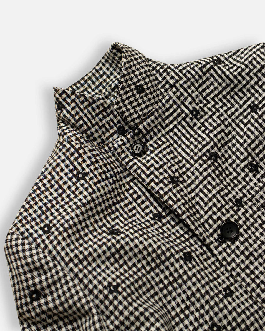 gingham check jacket with velvet trim