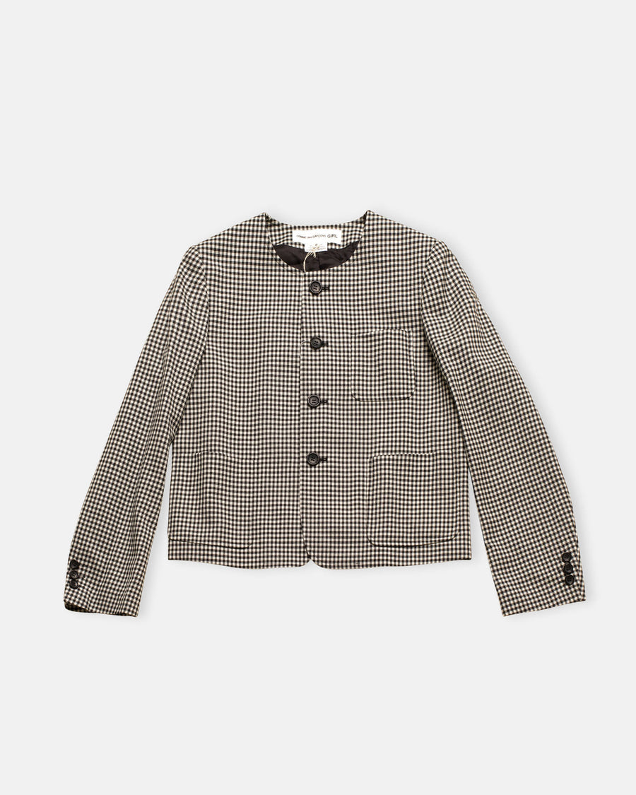 gingham check collarless jacket