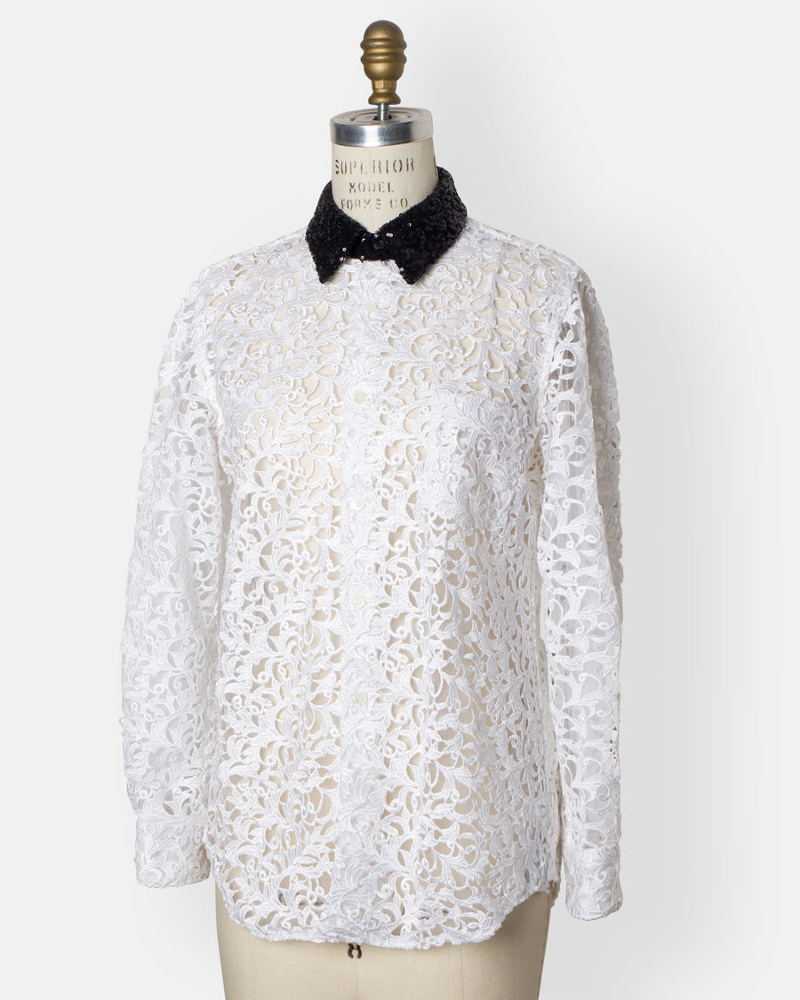 lace shirt with sequin collar