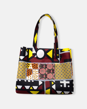 patchwork print shopping bag