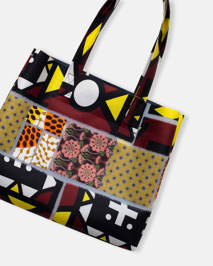patchwork print shopping bag
