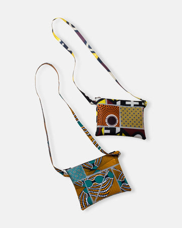 patchwork print bags with long strap