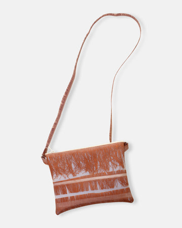 linen fringe bag with long strap