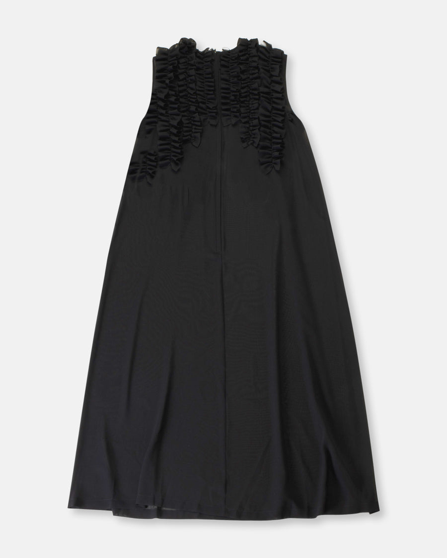 georgette ruffle front dress black