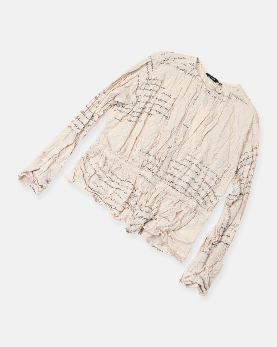 love letter print gathered blouse