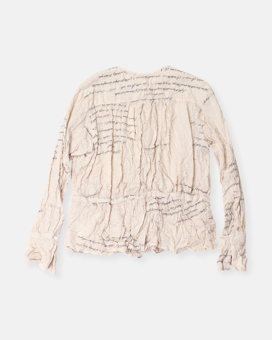 love letter print gathered blouse