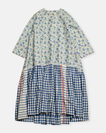 blue floral patchwork dress