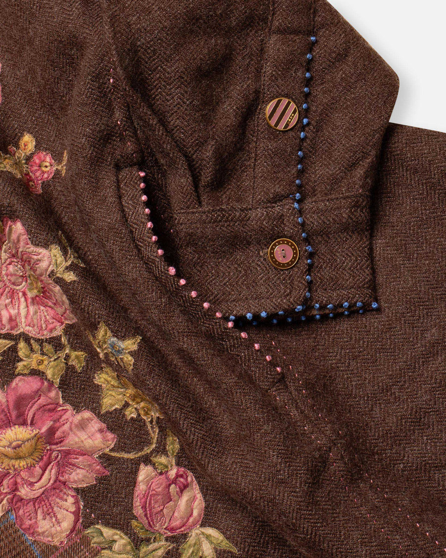 twill shirt with floral embroidery