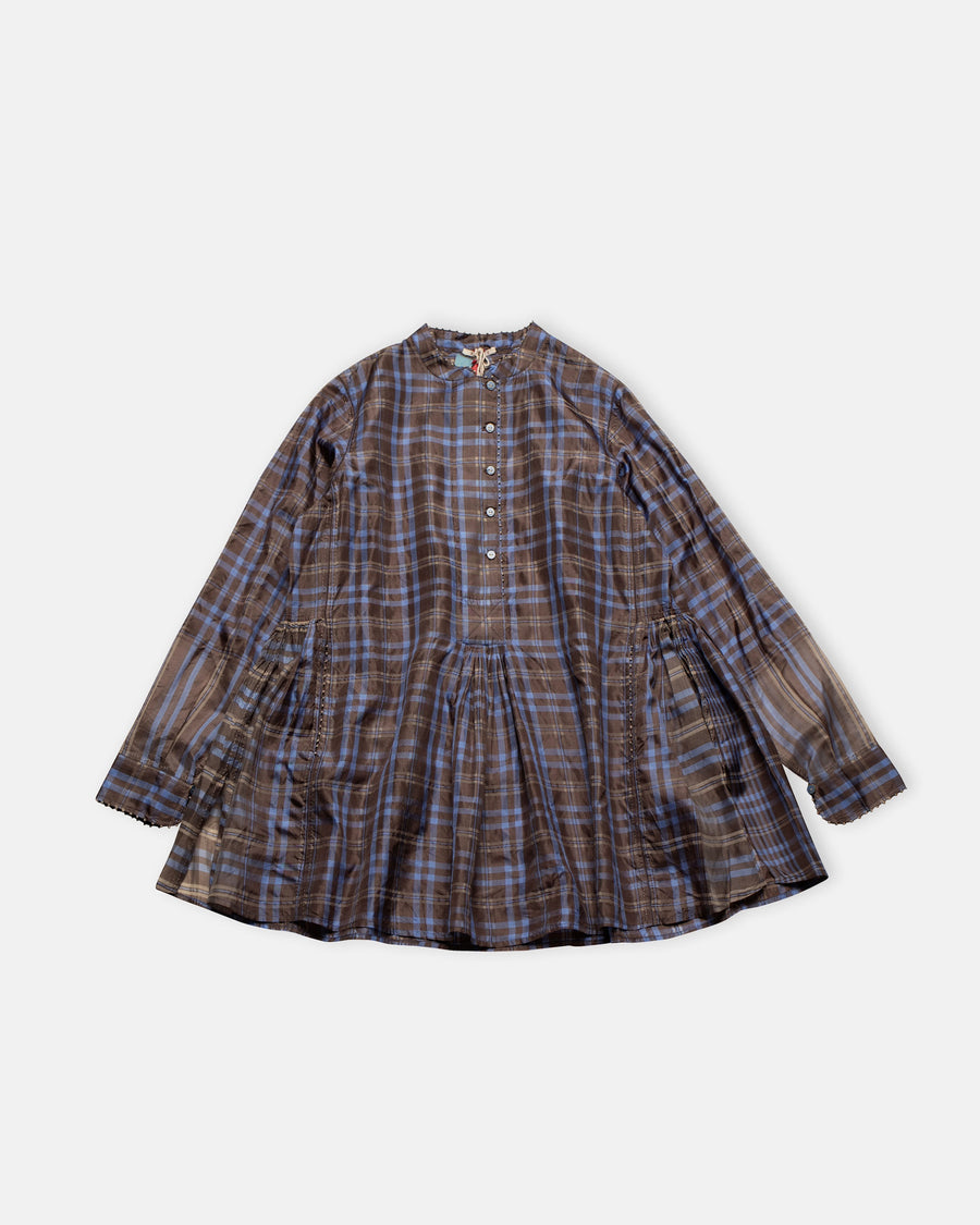 gathered detail plaid shirt