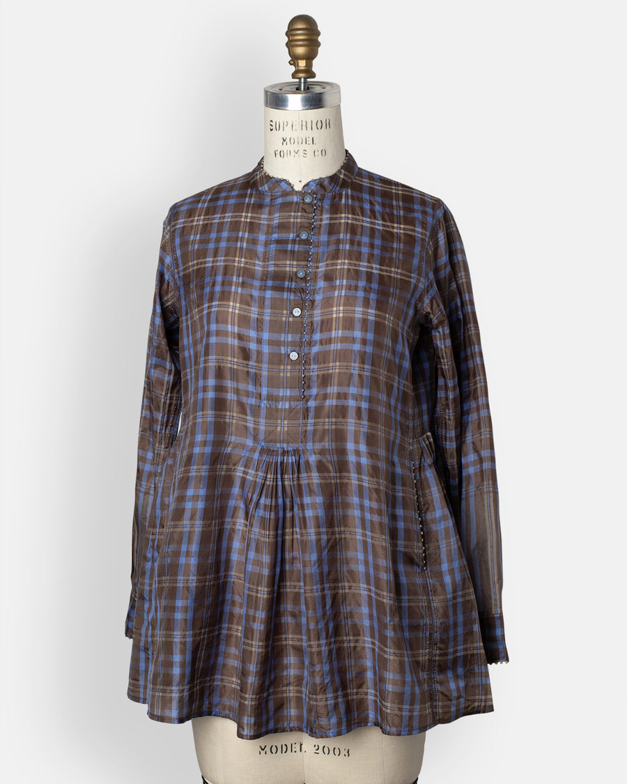 gathered detail plaid shirt