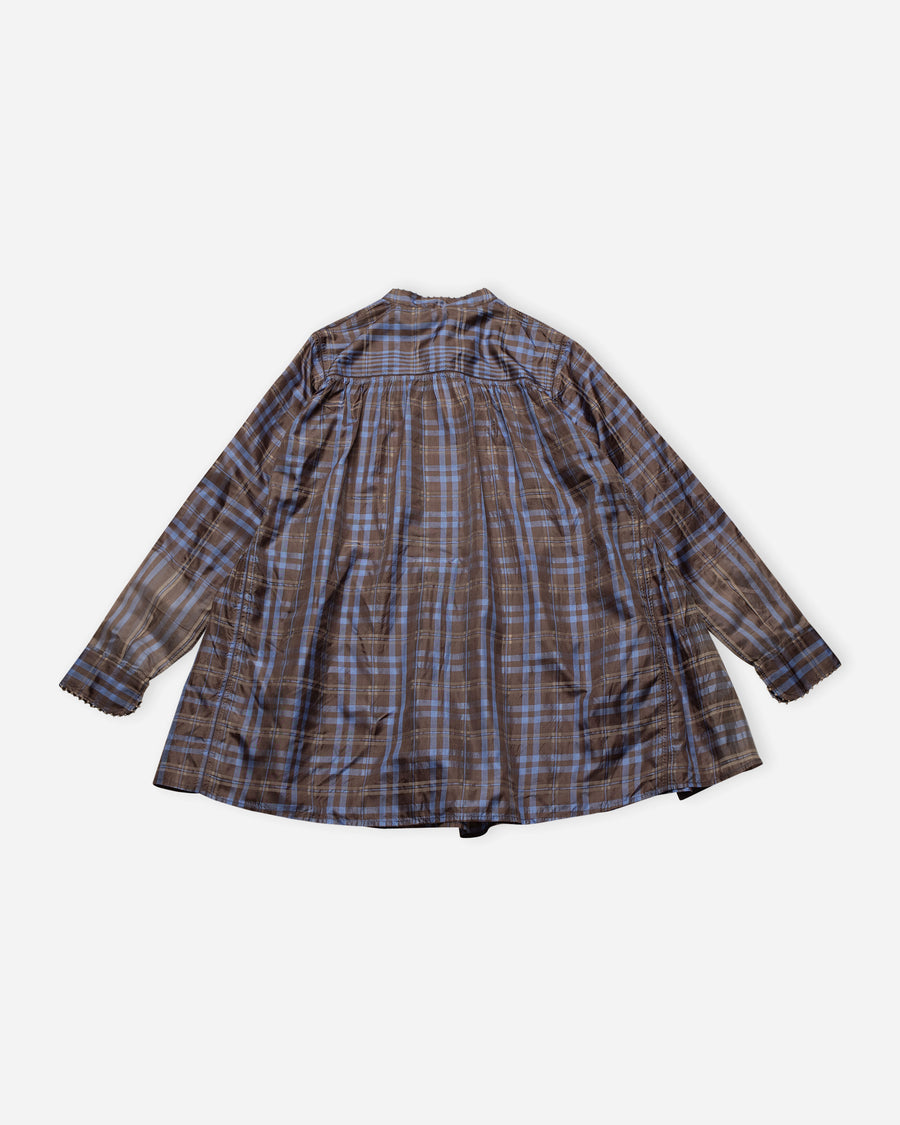 gathered detail plaid shirt