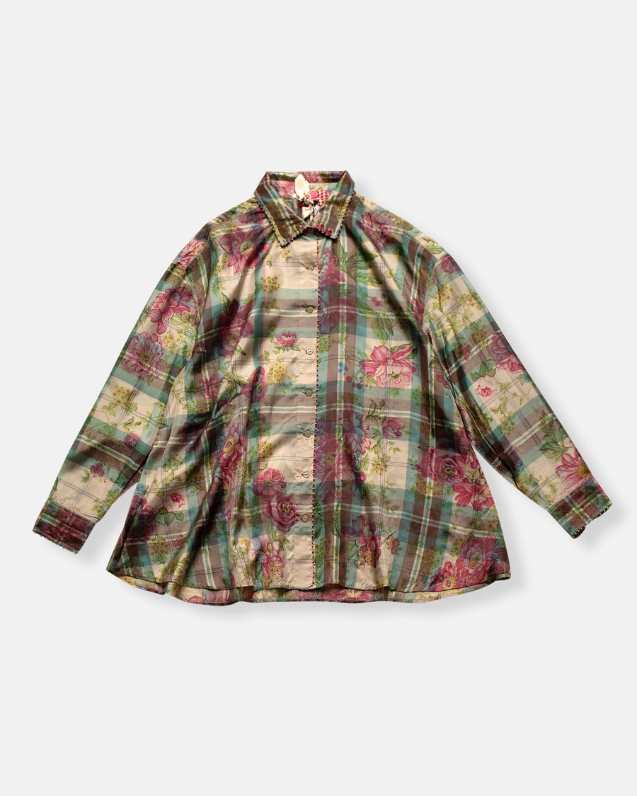 floral plaid silk shirt