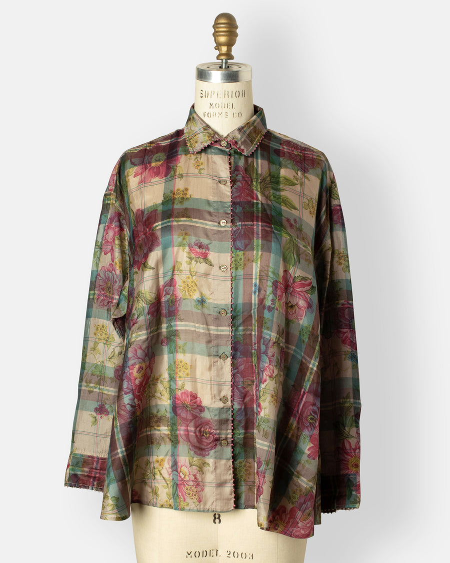 floral plaid silk shirt