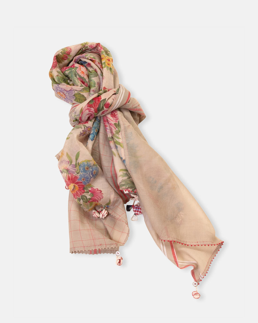 windowpane and floral patchwork scarf