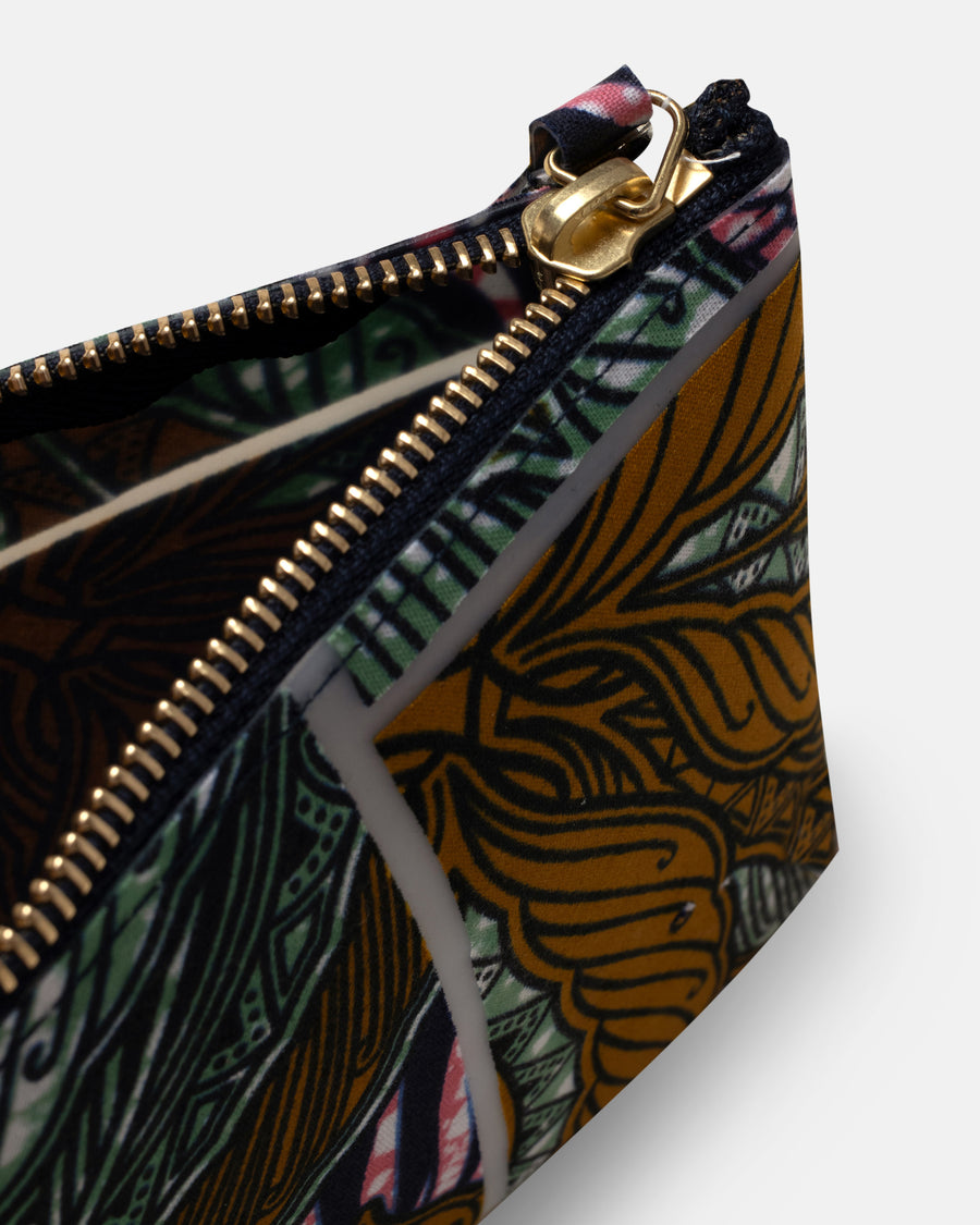 patchwork print medium rectangular pouch with wrist strap