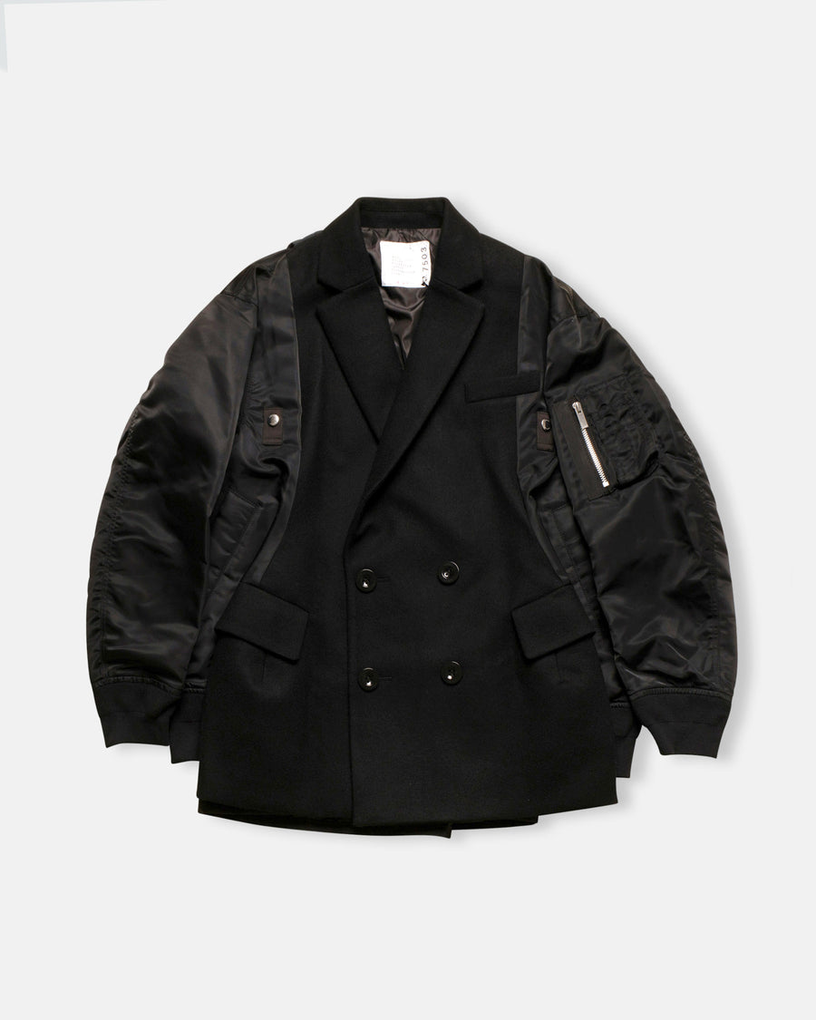 wool melton x nylon twill quilted coat