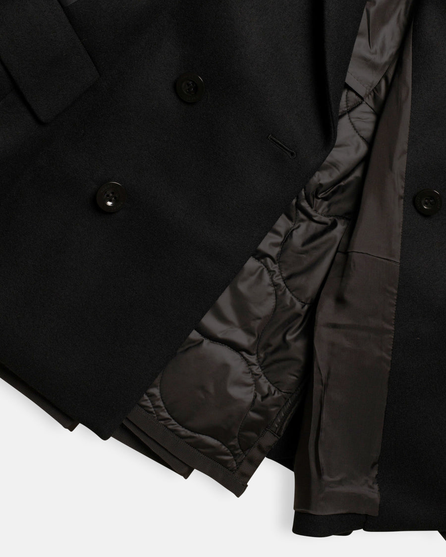 wool melton x nylon twill quilted coat