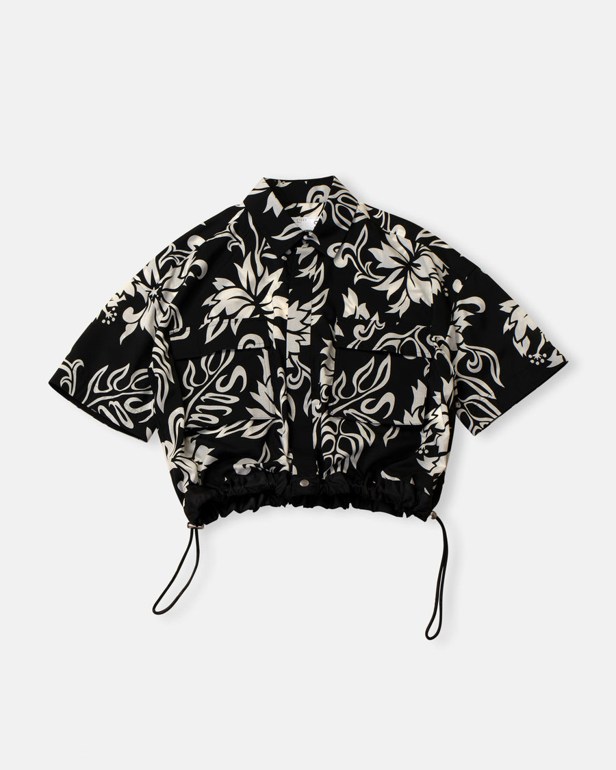 gathered hem floral print shirt