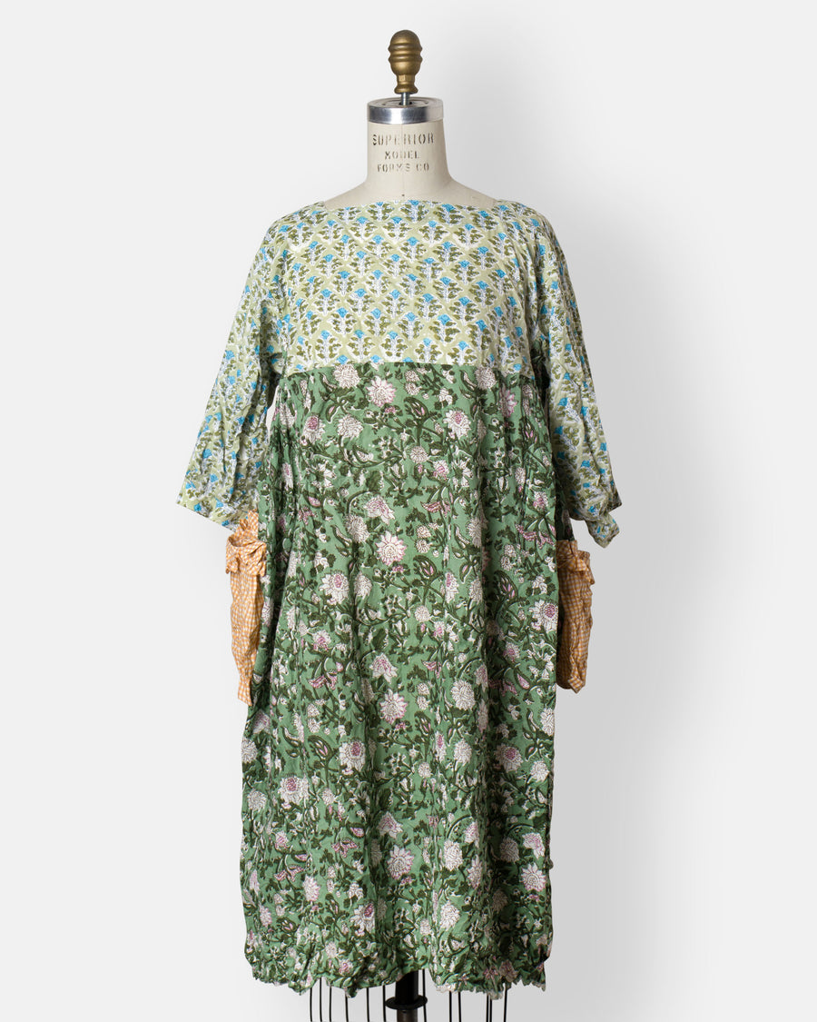 square neck block print dress