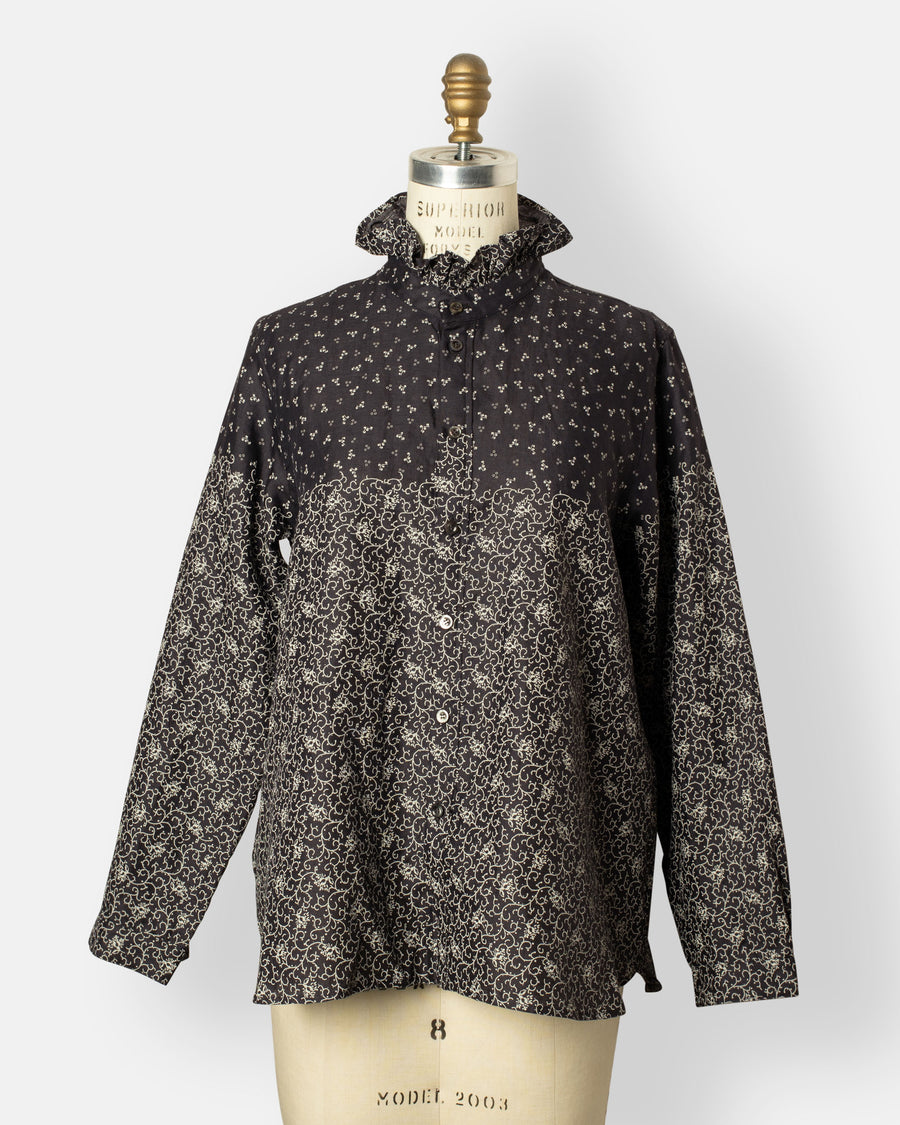 printed panel ruffle collar shirt