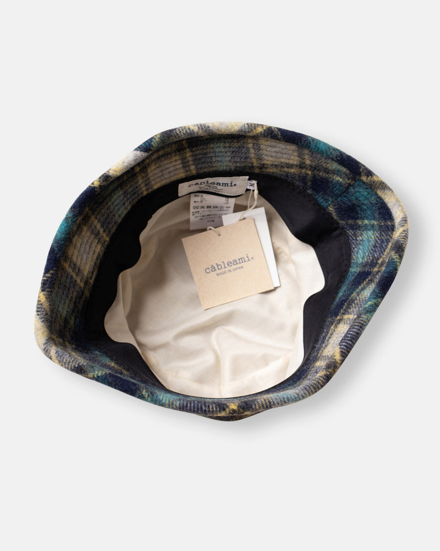 70's wool shaggy check bucket hat