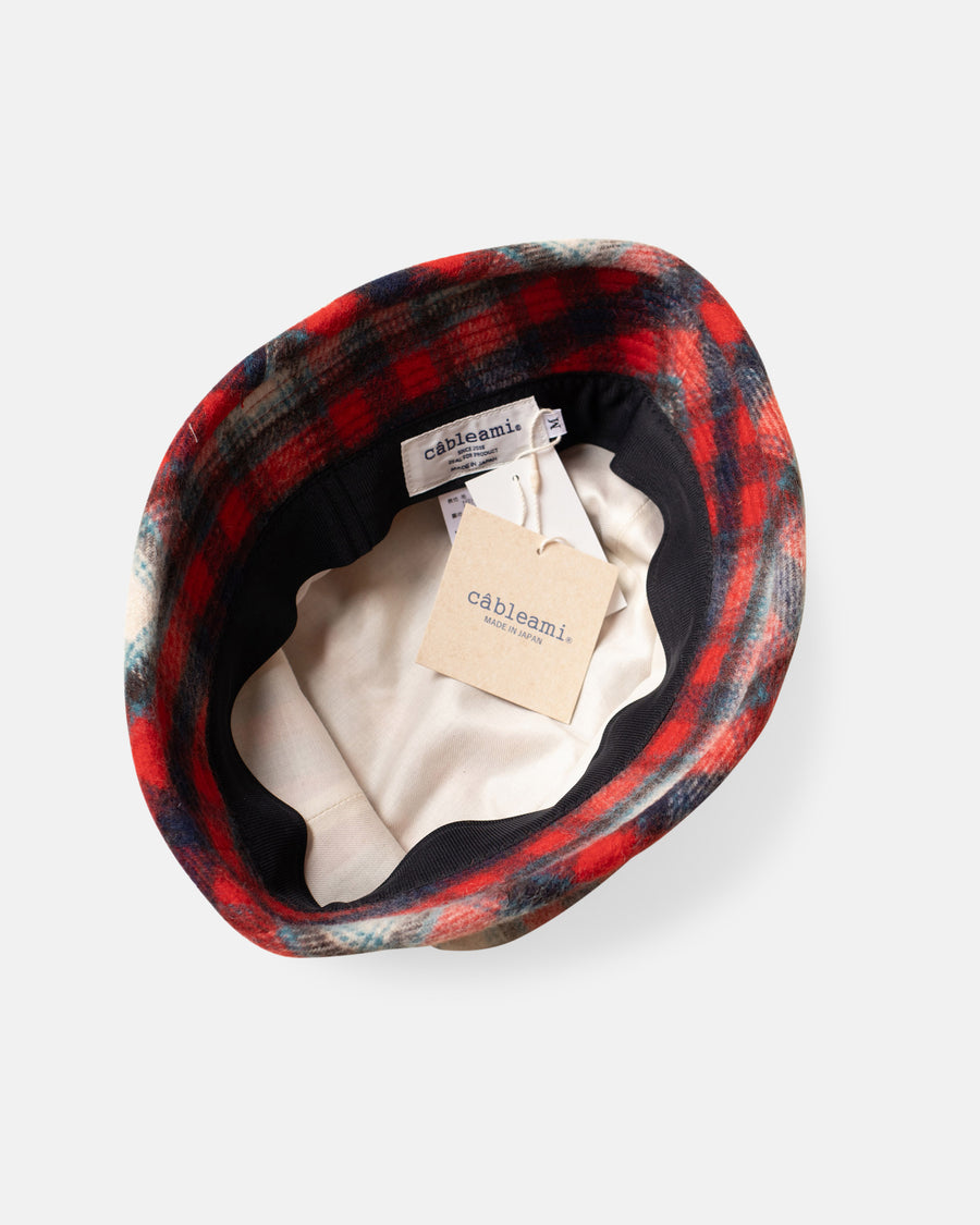 70's wool shaggy check bucket hat