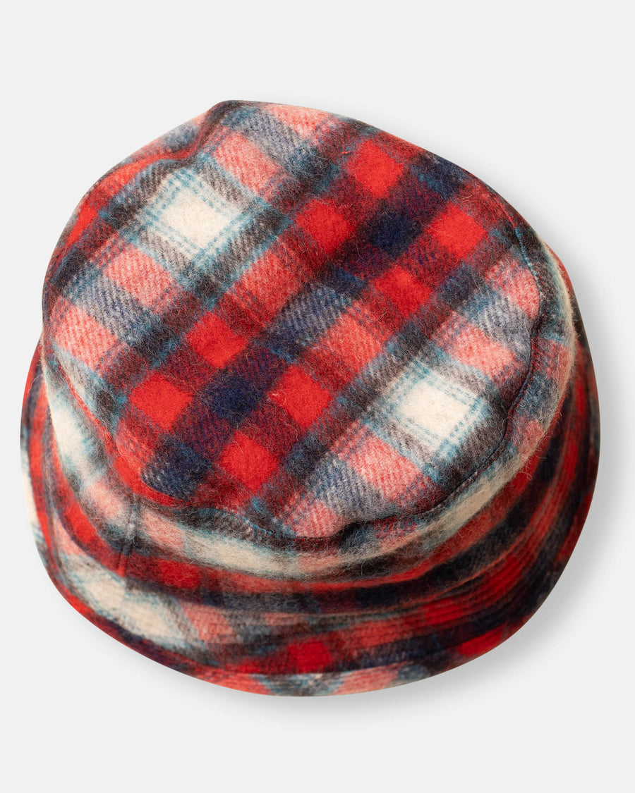 70's wool shaggy check bucket hat