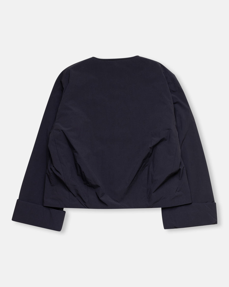 insulated collarless jacket