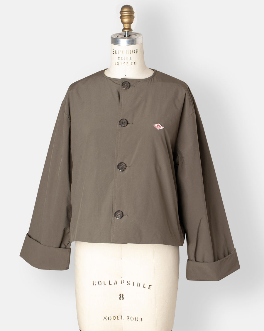 insulated collarless jacket