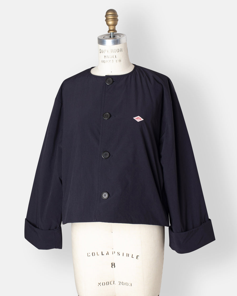 insulated collarless jacket