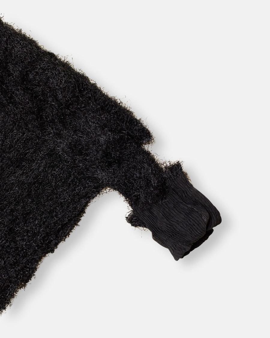 shifted fuzzy pleats cardigan