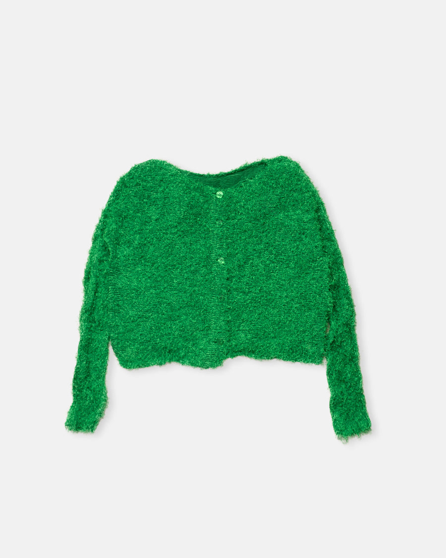 shifted fuzzy pleats cardigan
