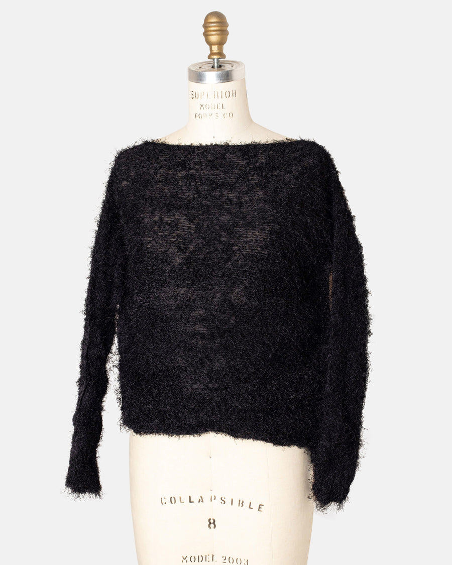 shifted fuzzy pleats sweater