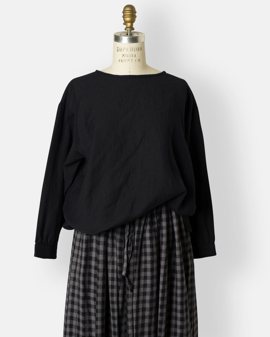 boiled wool plain boatneck back pintuck shirt black