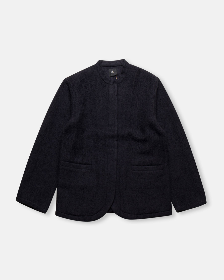 wool cotton stand collar fly front jacket