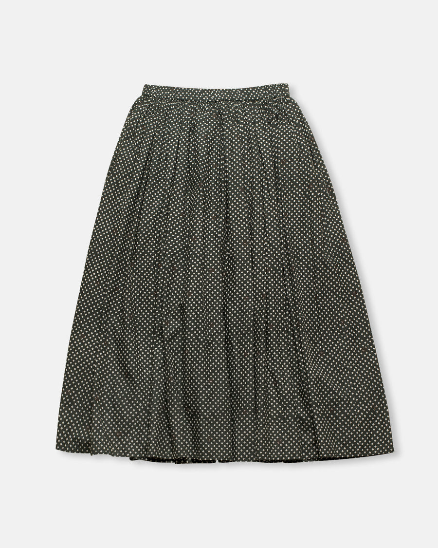 cotton small square block print gathered skirt