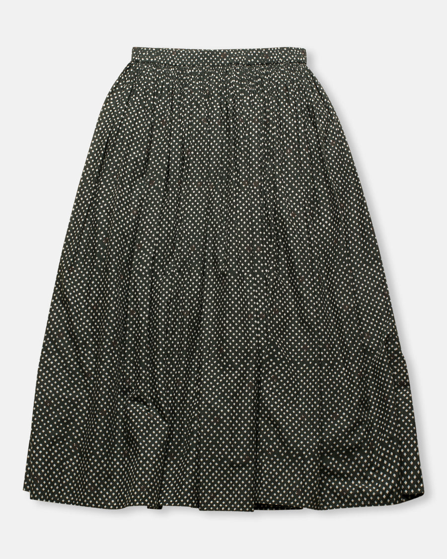 cotton small square block print gathered skirt