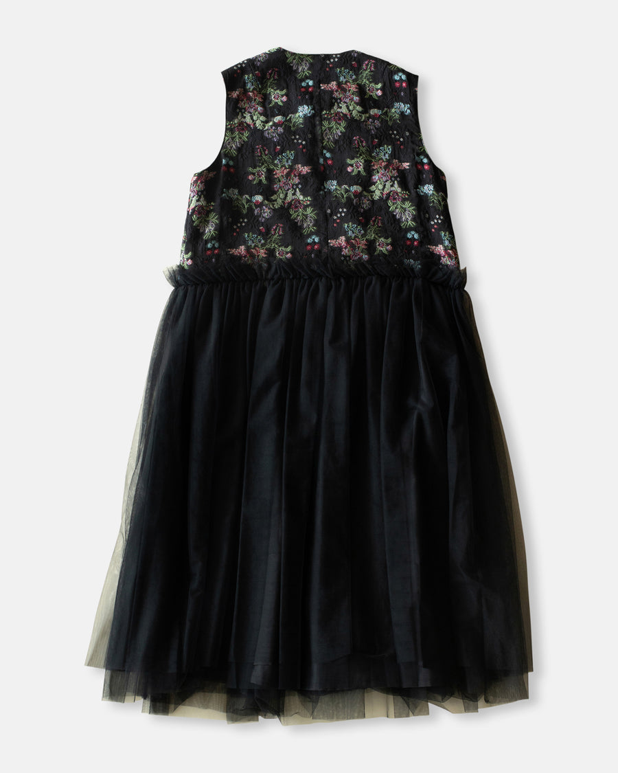 floral pattern jacquard & tulle dress