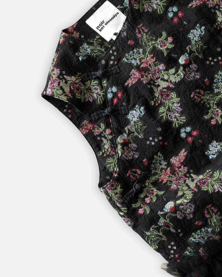 floral pattern jacquard & tulle dress