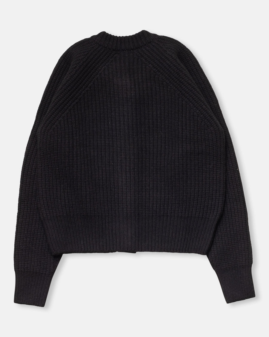 ribbed crew neck cardigan