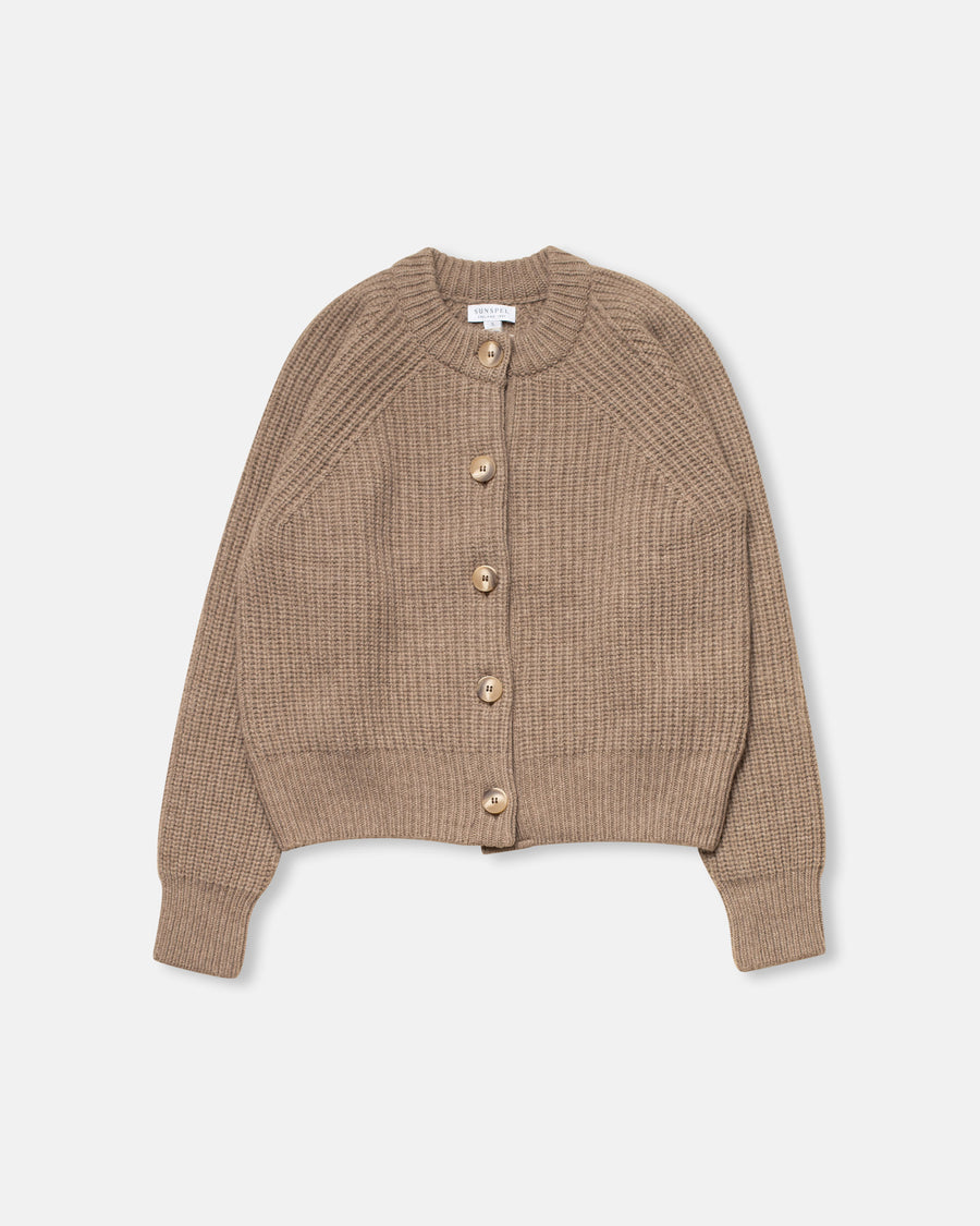 ribbed crew neck cardigan