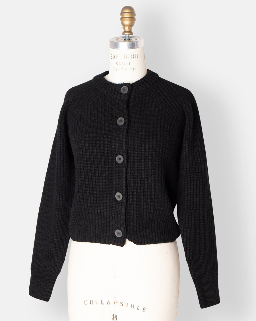 ribbed crew neck cardigan