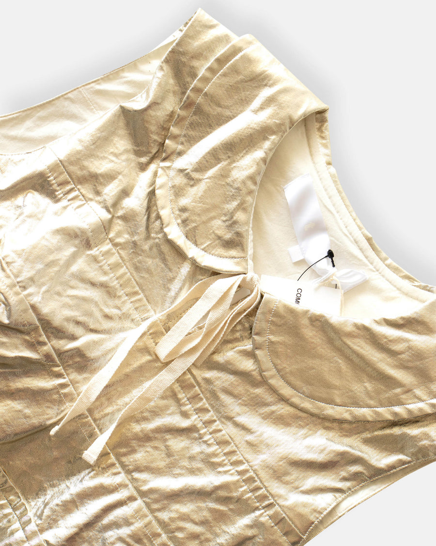 foil printed sleeveless top with peter pan collar