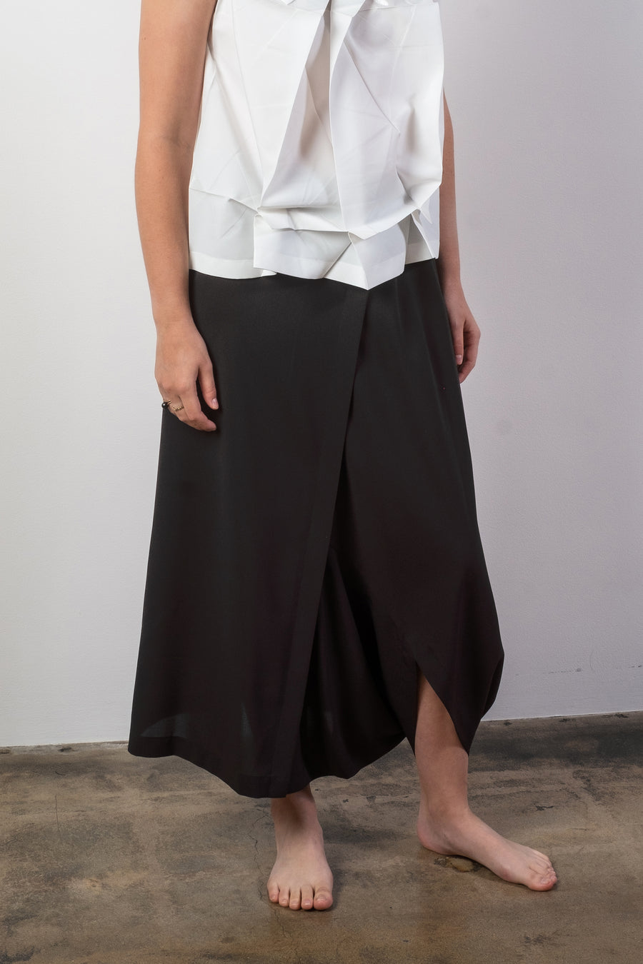 draped front trousers