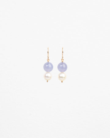 akoya pearl and blue chalcedony earrings