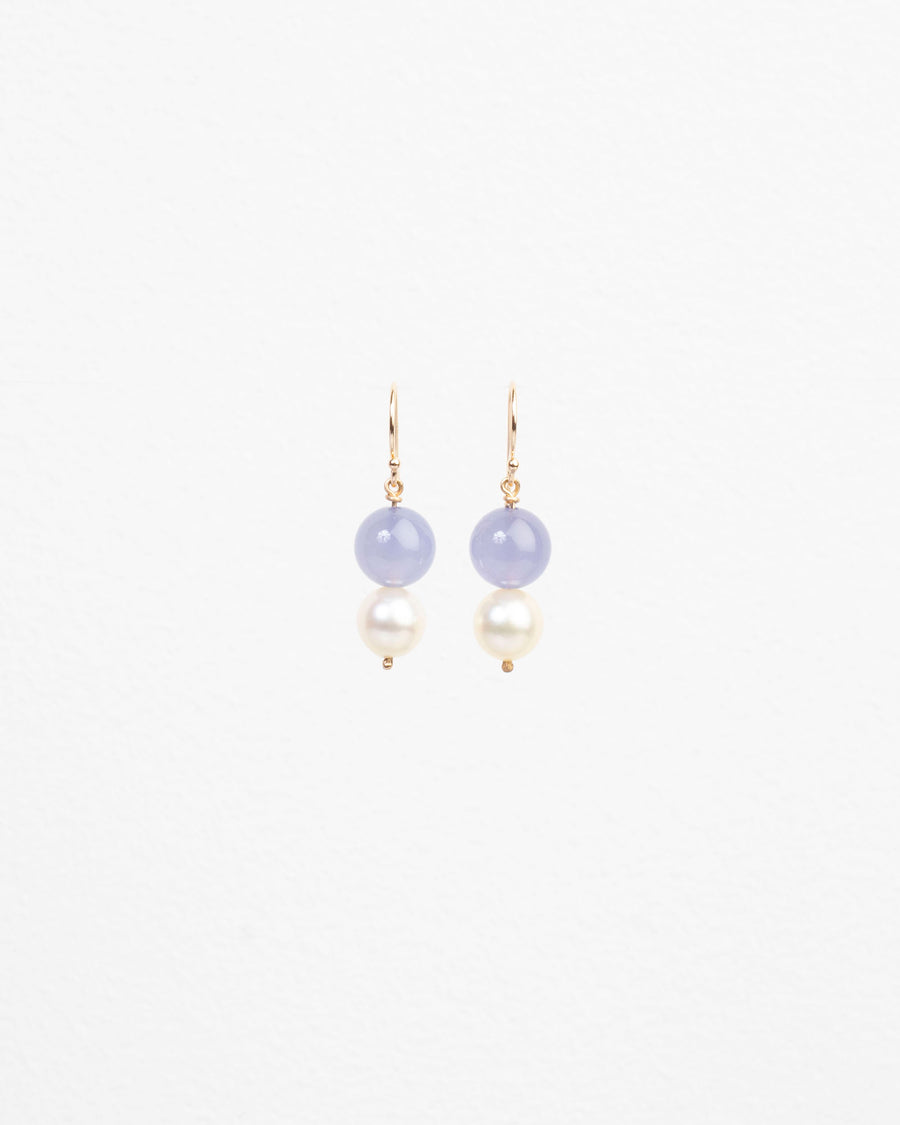 akoya pearl and blue chalcedony earrings